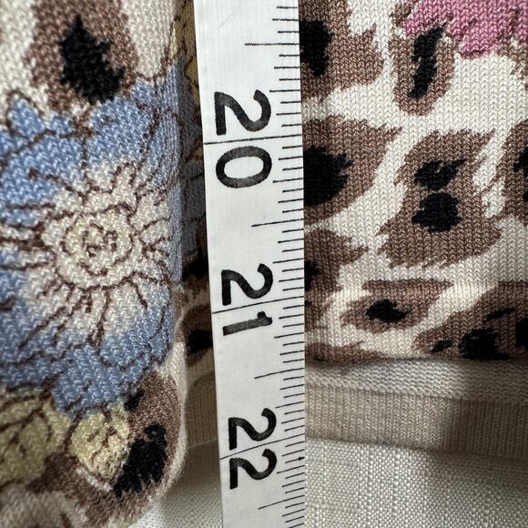 NICOLE MILLER Silk Blend Cardigan Size XL Animal Print Floral Cardi Scoop Neck - Picture 7 of 9
